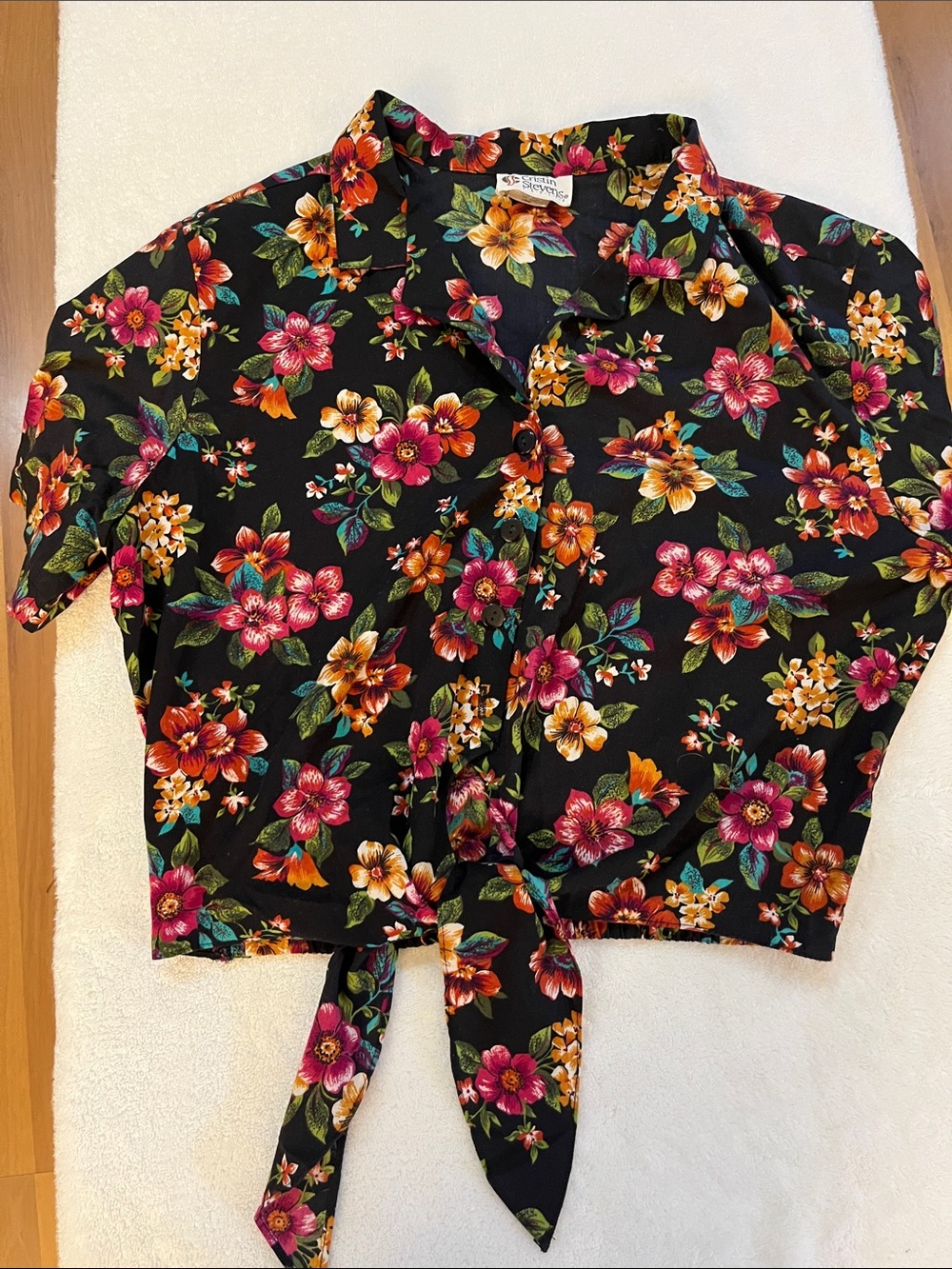 Vintage 90’s Cristin Stevens Petite Floral Tie-Front Button-Up Top